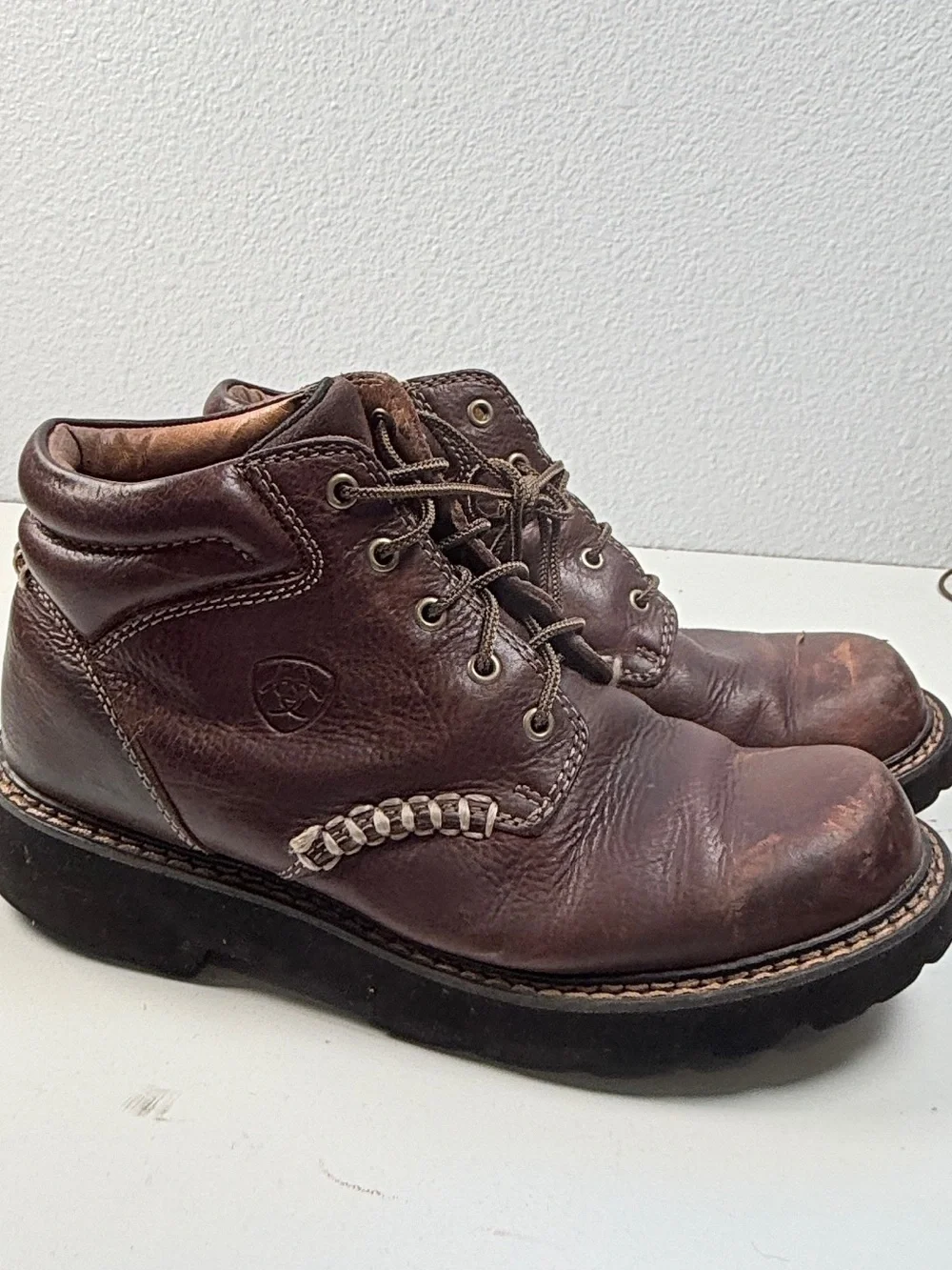 Ariat Mens 8.5 B Brown Leather Lace Up Ankle Work Boots Rugged Lug Sole